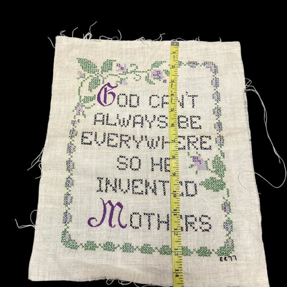 VTG 1970s Cross Stitch Sampler God Can't Be Everywhere So He Invented Mothers - Picture 4 of 5